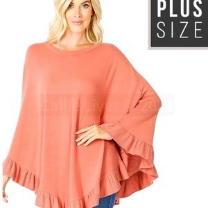 💕🌼 Callie Ruffle Plus spring Pink oversized Poncho Cape